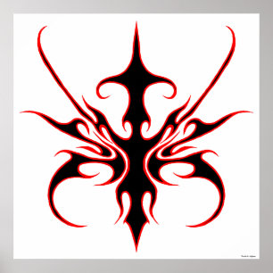 Poster Illustration d'art tribal noir et rouge intense à