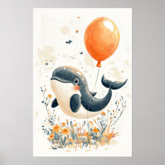 Poster Illustration de baleine de Whimsical avec un ballo