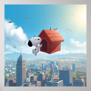 Poster Illustration de bande dessinée de ville flottante