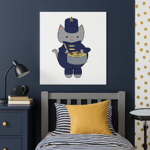 Poster Illustration de batteur de fanfare de chat gris mi