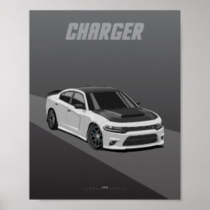 Poster Illustration de berline musclée Widebody Charger