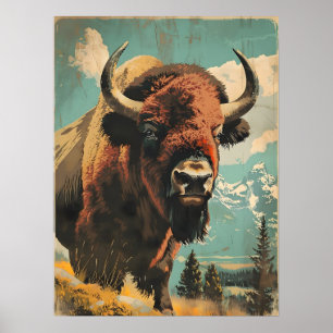 Poster Illustration de bison vintage