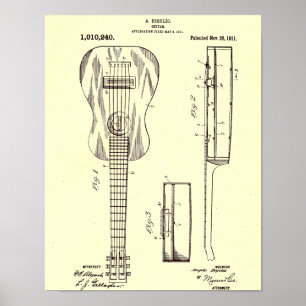 Poster Illustration de brevet de guitare vintage 1911