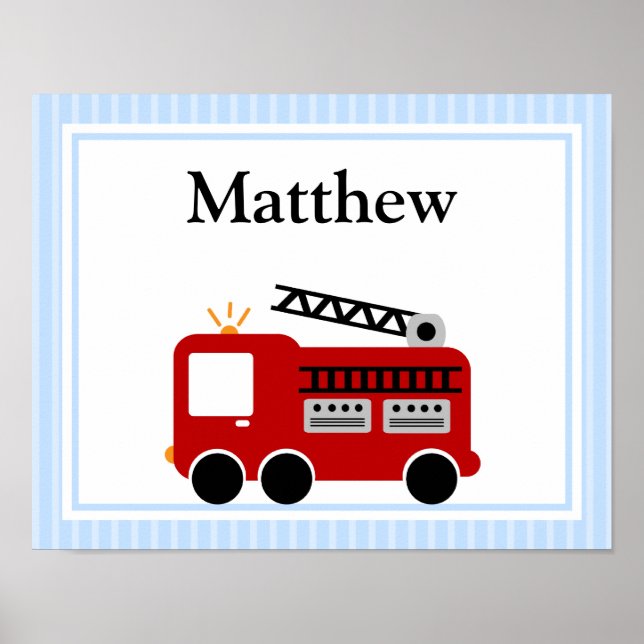 Poster Illustration de camion de pompiers avec bandes ble (Devant)