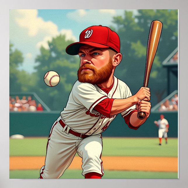 Poster ''Illustration de caricature du baseball américain (Devant)