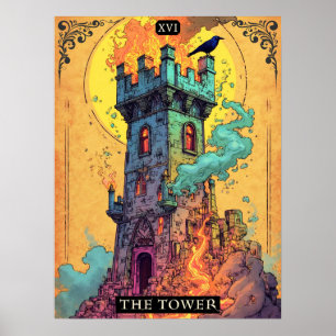 Poster Illustration de carte de tarot, La Tour