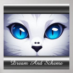 Poster Illustration de chat blanc aux yeux bleus vifs