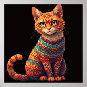 Poster Illustration de chat mignon à motifs dans le style