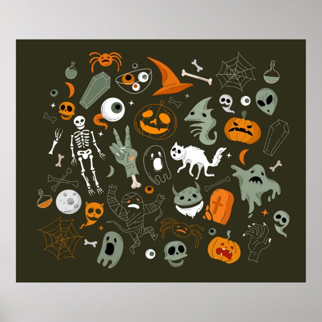 Poster Illustration de concept Halloween avec signe et sy (Devant)