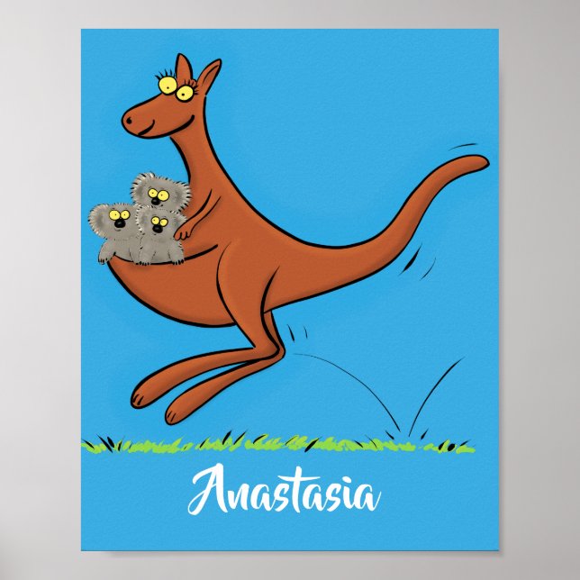 Poster Illustration de dessin animé Cute kangaroo et koal (Devant)