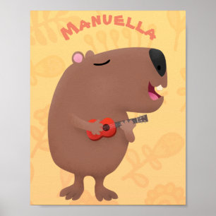Poster Illustration de dessin animé de capybara ukulele
