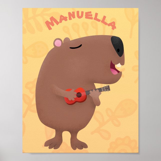 Poster Illustration de dessin animé de capybara ukulele (Devant)