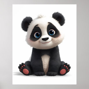 Poster Illustration de dessin animé d'ours panda assis