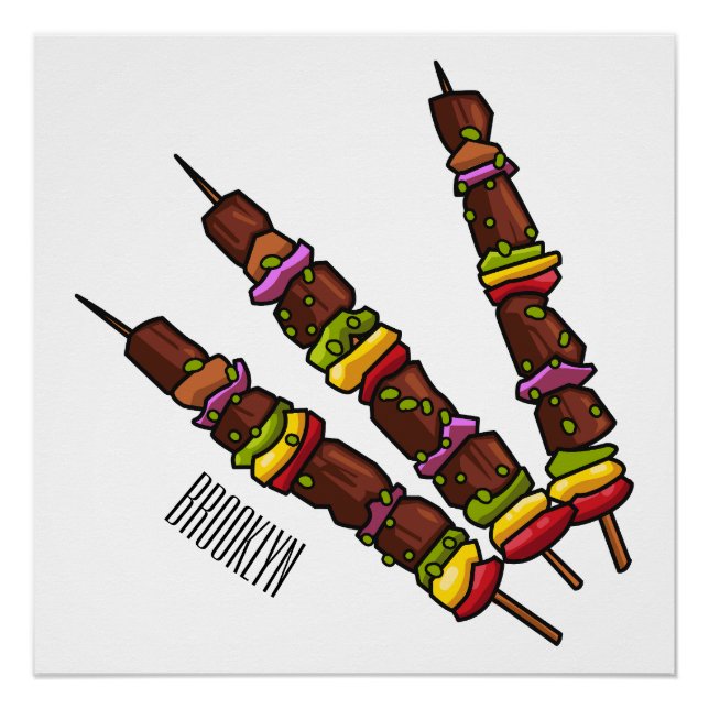 Poster Illustration de dessin animé Kebab ou kabob (Devant)