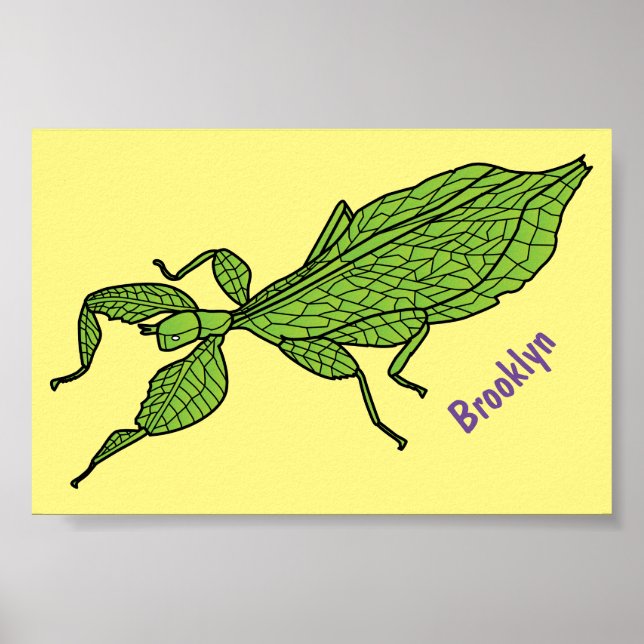 Poster Illustration de dessin d'insecte des feuilles vert (Devant)