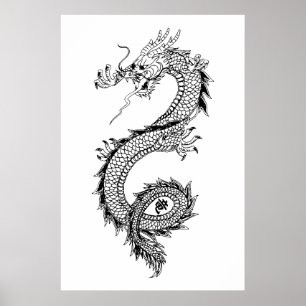 Poster Illustration de dragon avec 竜 Kanji Dragon