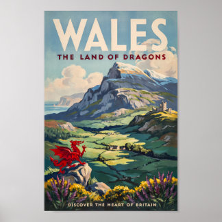 Poster Illustration de dragon du Pays de Galles Art de vo