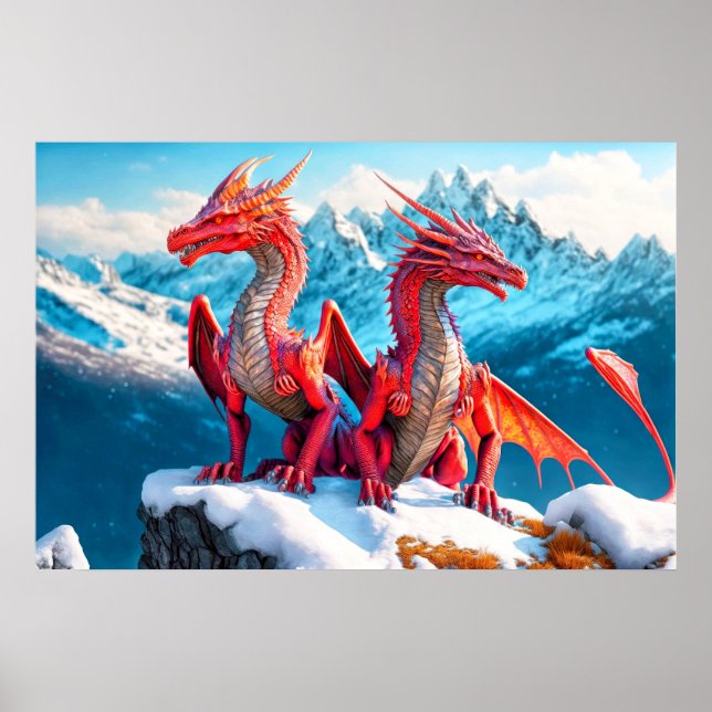 Poster Illustration de dragons perchés (Devant)
