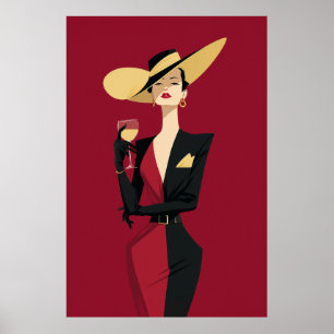 Poster Illustration de femme élégante et de vin