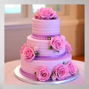 Poster Illustration de gâteau de mariage de luxe – Floral