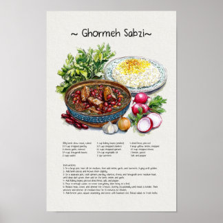Poster Illustration de Ghormeh Sabzi, Art Perse