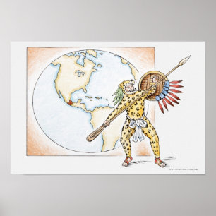 Poster Illustration de guerrier aztèque de Jaguar
