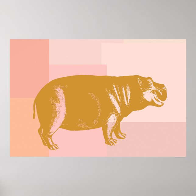 Poster Illustration de hippopotame mignon en rose et or (Devant)