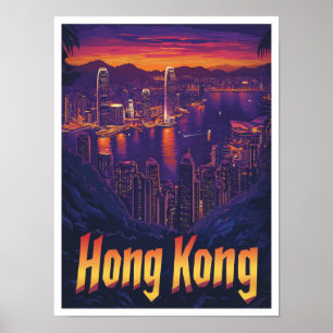 Poster Illustration de Hong Kong China Vintage voyage