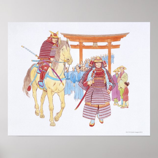 Poster Illustration de Japonais Samurai en tête (Devant)