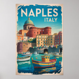 Poster Illustration de la baie de Naples Italie Art de vo