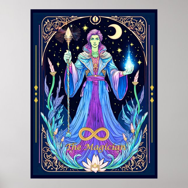 Poster Illustration de la carte Tarot, le magicien (Devant)
