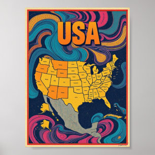 Poster Illustration de la carte USA