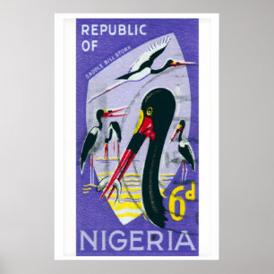 Poster Illustration de la cigogne à bec en selle Nigeria