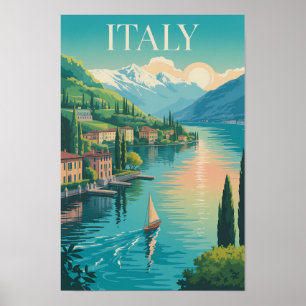 Poster Illustration de la côte d'Amalfi en Italie Art de