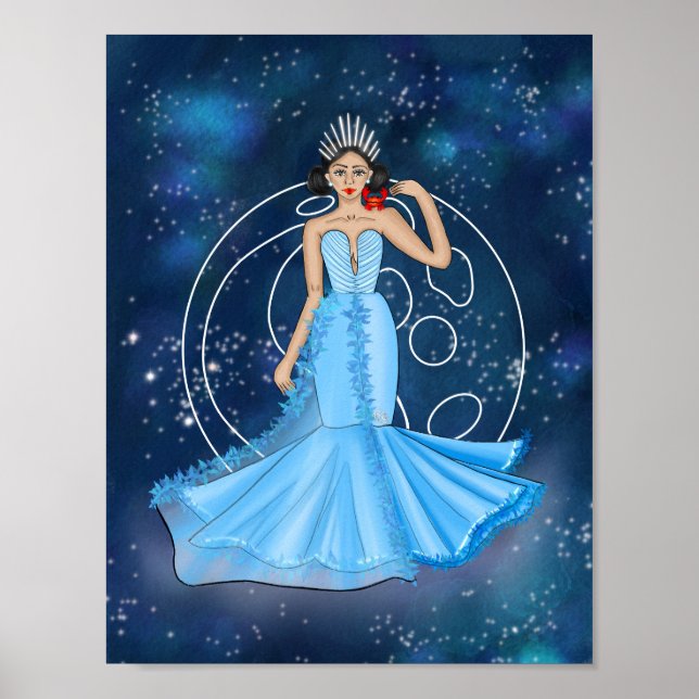 Poster Illustration de la déesse du cancer du zodiaque av (Devant)