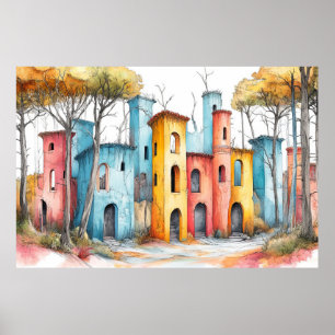 Poster Illustration de la forteresse du château Dessin co