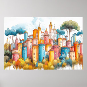 Poster Illustration de la forteresse du château Dessin co