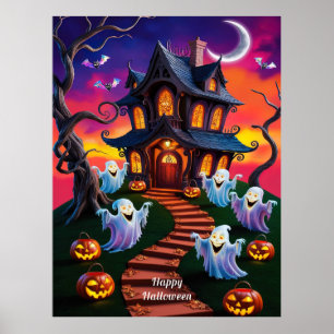 Poster Illustration de la maison hantée d'Halloween éffra