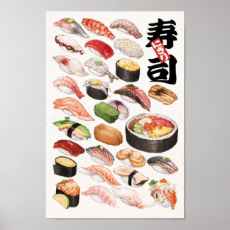 Poster Illustration de la nourriture japonaise sushi tiré