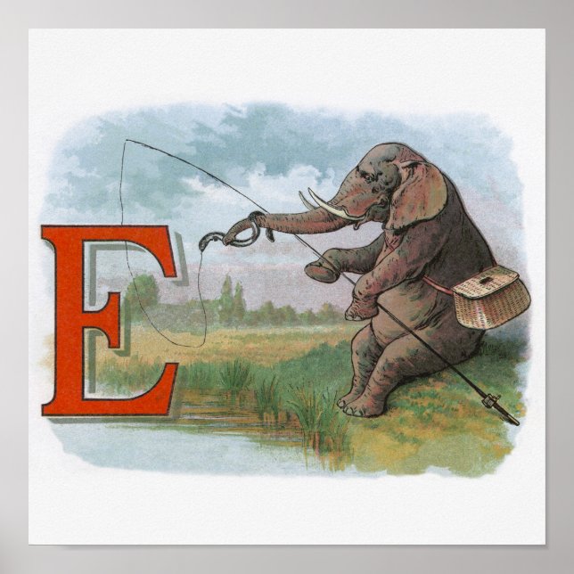Poster Illustration de la pêche des éléphants (Devant)