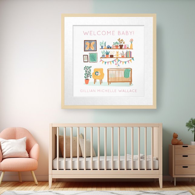 Poster Illustration de la petite pépinière Nom du bébé su (Cute Nursery Illustration CUSTOM BABY NAME Poster)