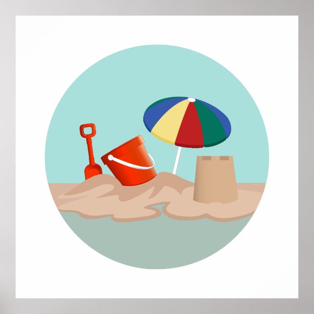 Poster Illustration de la scène de la plage de Bucket et  (Devant)