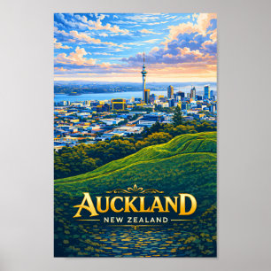 Poster Illustration de la skyline d'Auckland Nouvelle-Zél