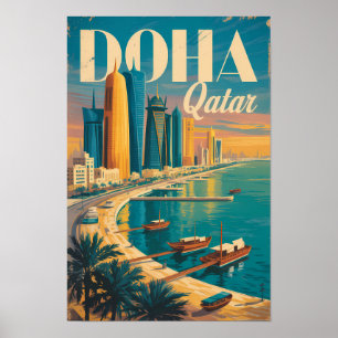 Poster Illustration de la skyline de Doha Qatar Art de vo