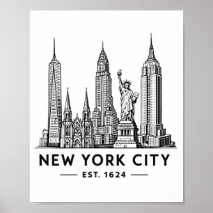 Poster Illustration de la skyline de NYC avec la Statue d