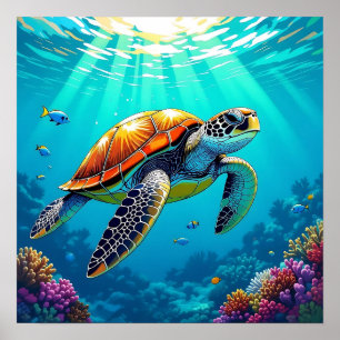 Poster Illustration de la tortue de mer
