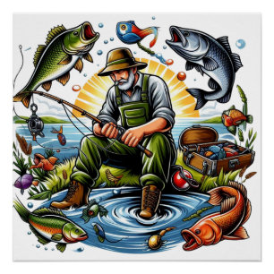 Poster Illustration de la vie de pêche