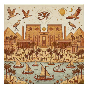 Poster Illustration de la ville antique égyptienne Boho-T