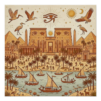 Poster Illustration de la ville antique égyptienne Boho-T