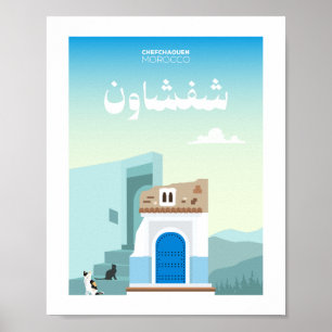 Poster Illustration de la ville de Chefchaouen au Maroc